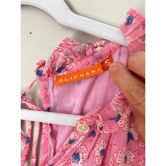 Oliphant Flirty Ruffle Hem Carolina Pink Cotton Block Print Dress Tuckernuck Med - Picture 15 of 16